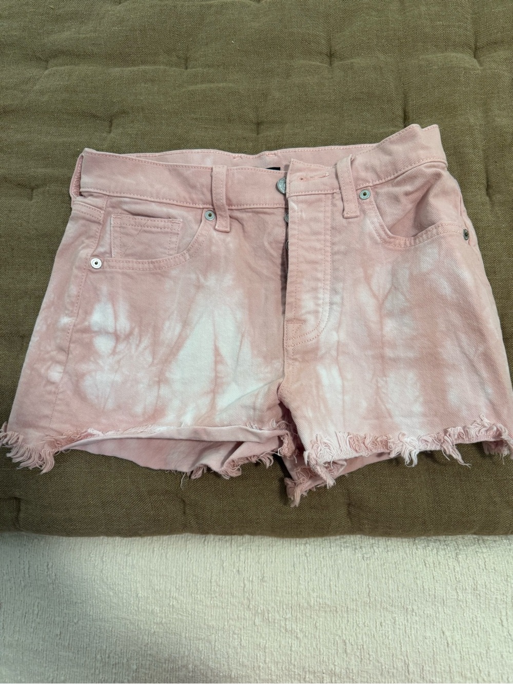 7 For All Mankind Pink Tie-Dye Cutoff Denim Shorts